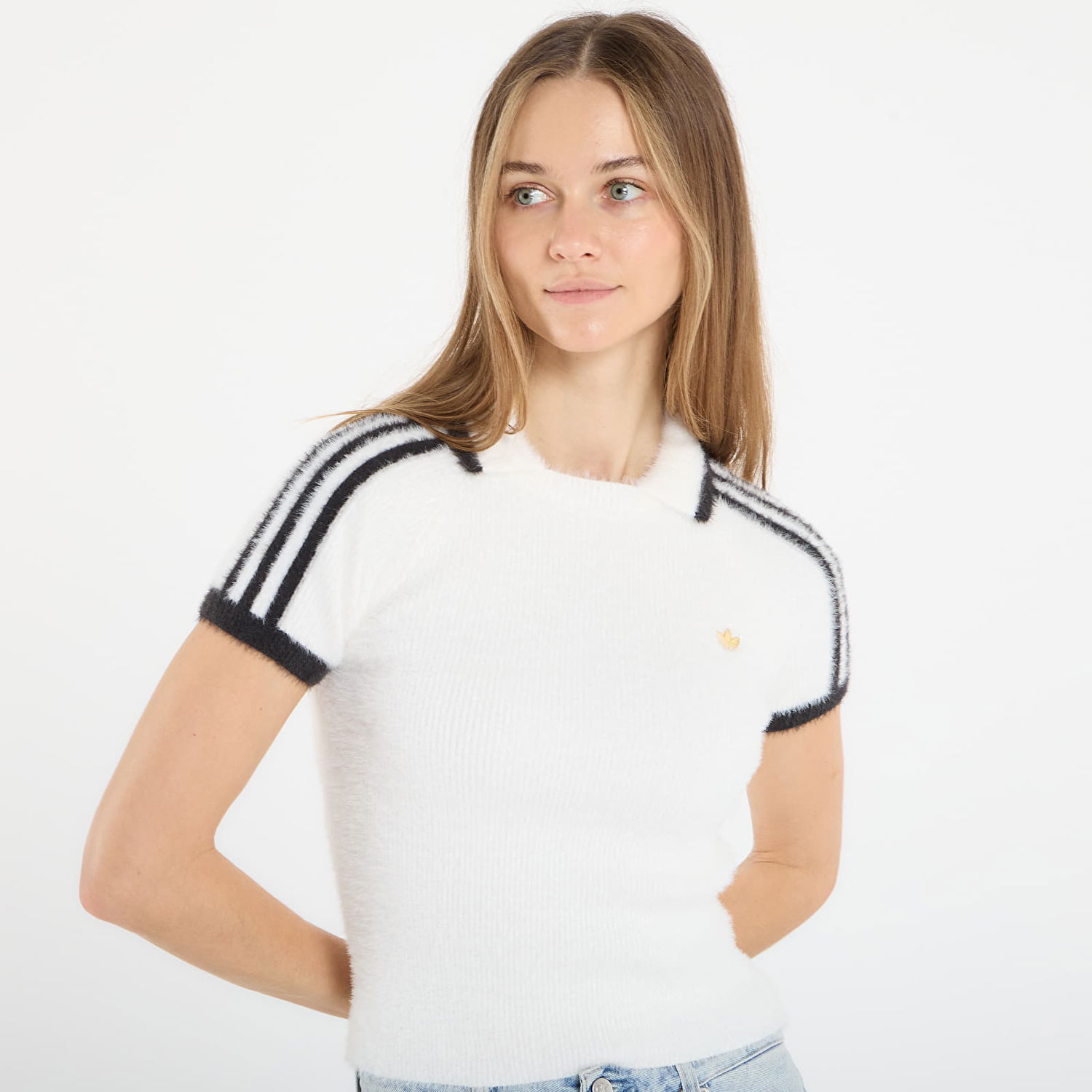 Polo tričko adidas Originals Fluffy Knit Cali Short Sleeve Polo Top Biela | KE1301, 1