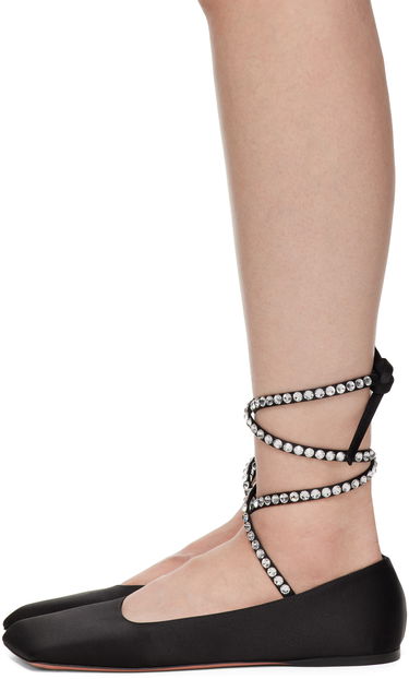 Doplnky Amina Muaddi Amina Muaddi Ane Lace Up Ballerina Flats Čierna | ANE LACE UP FLAT SATIN, 2