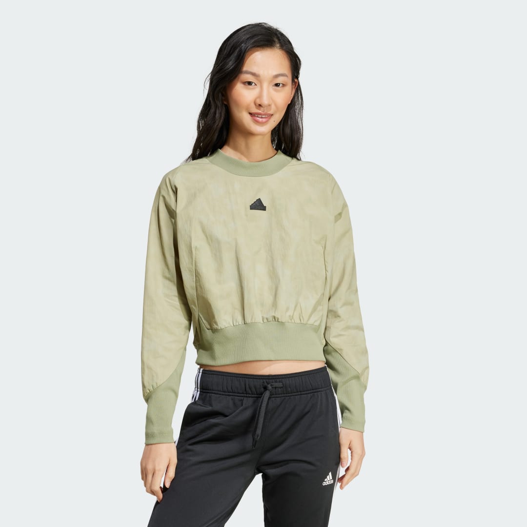 Mikina adidas Performance Z.N.E. Woven Cropped Sweatshirt Zelené | IW7756, 0