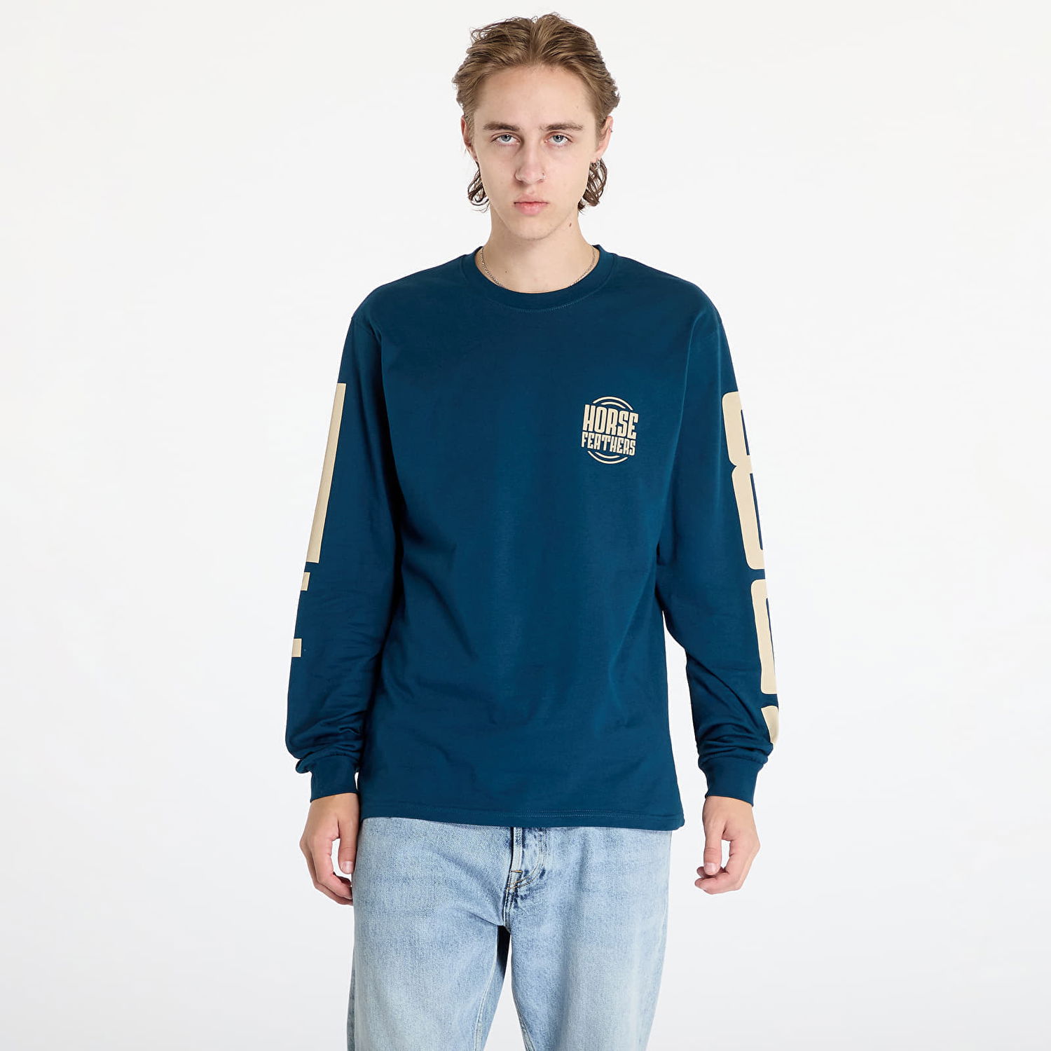 Tričko Horsefeathers T-shirt Tall Typo Long Sleeve T-Shirt Pond S Navy | SM1356B, 0