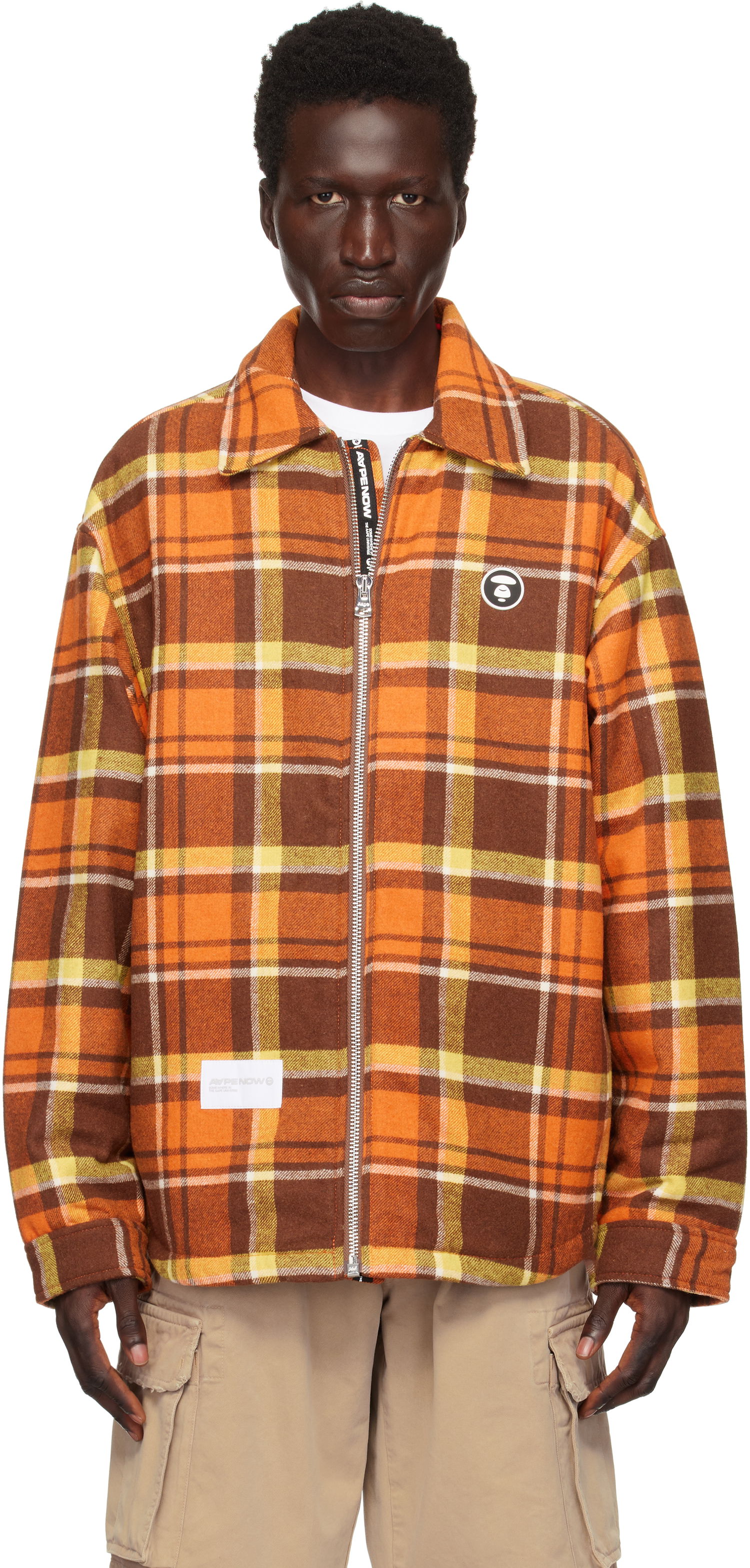 Košeľa AAPE by A Bathing Ape AAPE by A Bathing Ape 'AAPE Now' Plaid Zip-Up Jacket Oranžová | AAPJKM7659XXNBWQ, 0