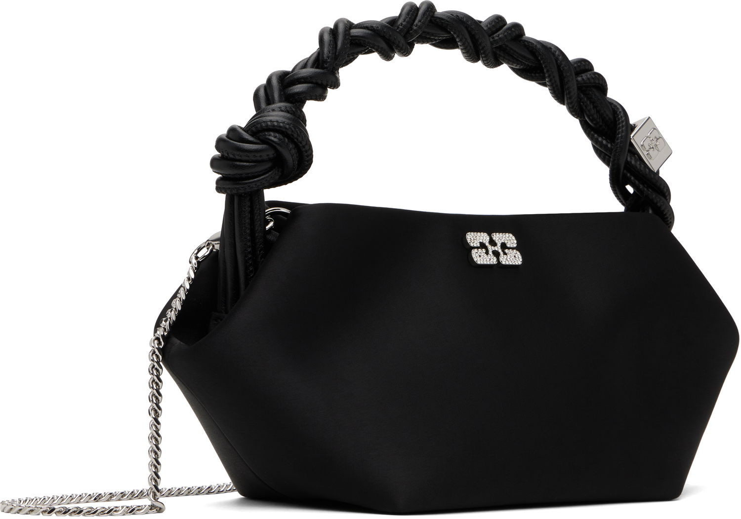 Kabelka GANNI Satin Mini Bou Bag with Braided Handle and Crystal Logo Čierna | A6340, 1