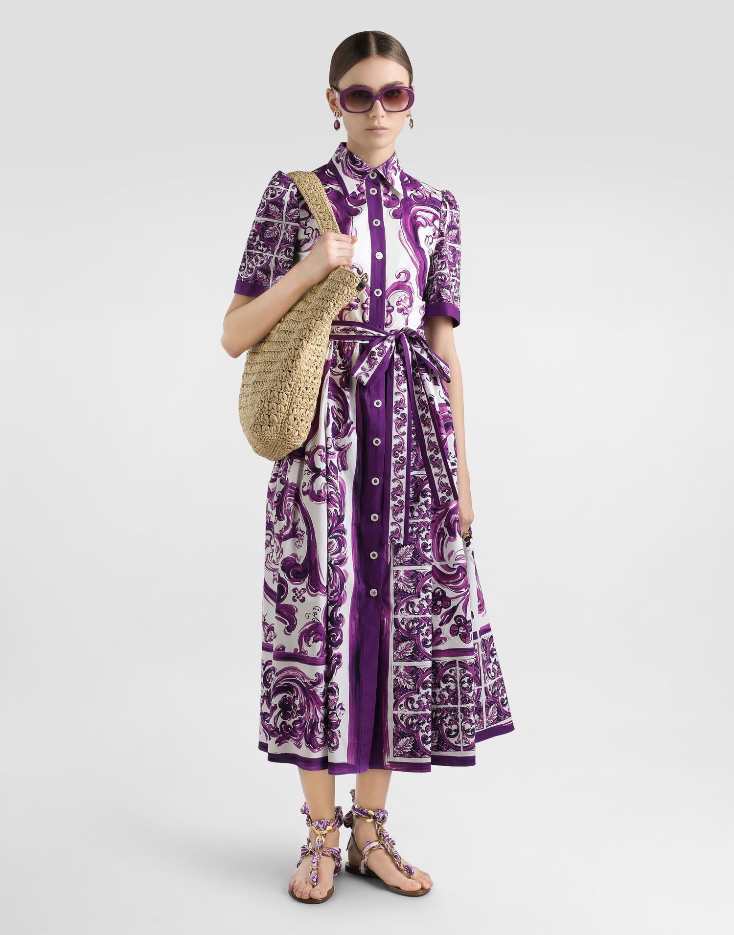 Šaty Dolce & Gabbana Dolce & Gabbana Majolica Print Poplin Shirt Dress Fialová | F6JFNTFI5JPHP5DQ, 1
