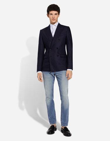 Bunda Dolce & Gabbana Dolce & Gabbana Double-breasted Pinstripe Flannel Taormina-Fit Jacket Navy | G2NW1TFRCB7S8053, 1