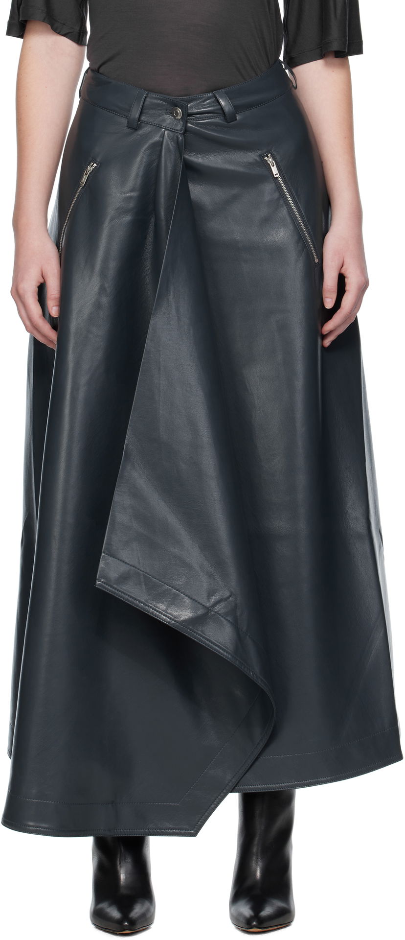 Sukňa Nanushka Nanushka Neith Draped Vegan Leather Maxi Skirt Navy | NW25PFSK01455