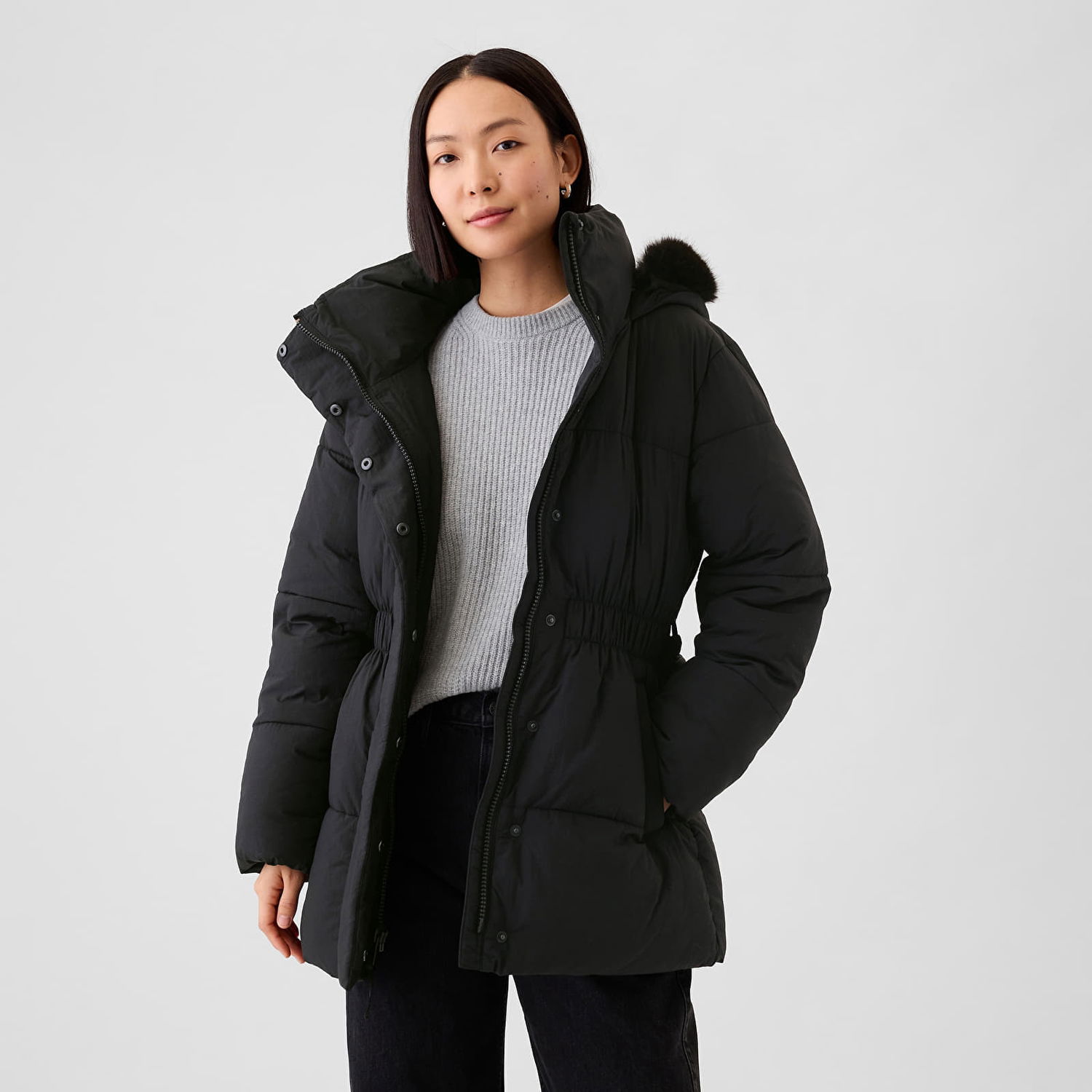 Bunda GAP Jacket Puffer Midi Coat Black XS Čierna | 520185-01, 0