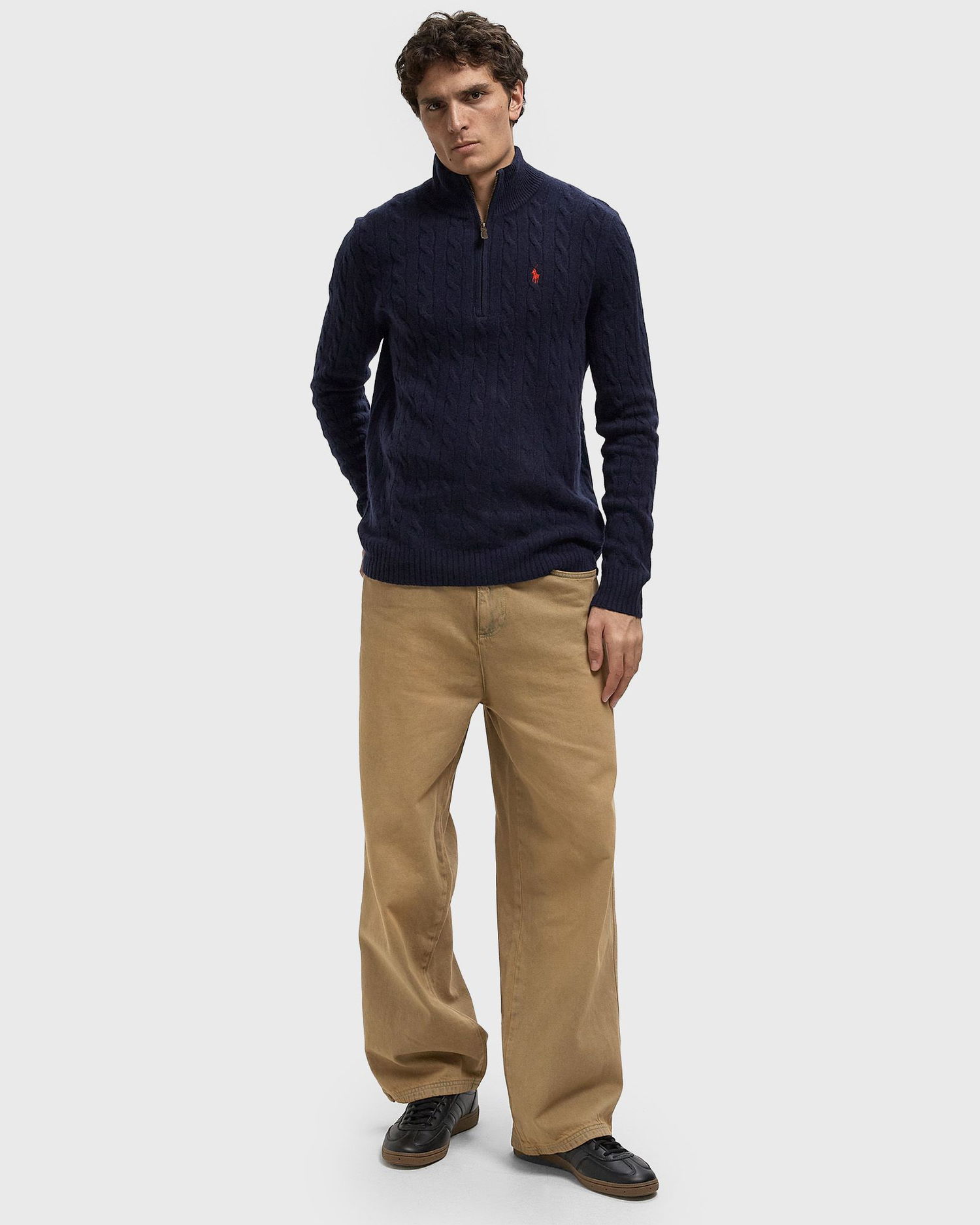 Sveter Polo by Ralph Lauren Cable-Knit Quarter-Zip Pullover Navy | 710876766002, 1