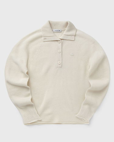 Sveter Lacoste Polo Collar Button Placket Knit Sweater Biela | AF4010-XFJ, 2
