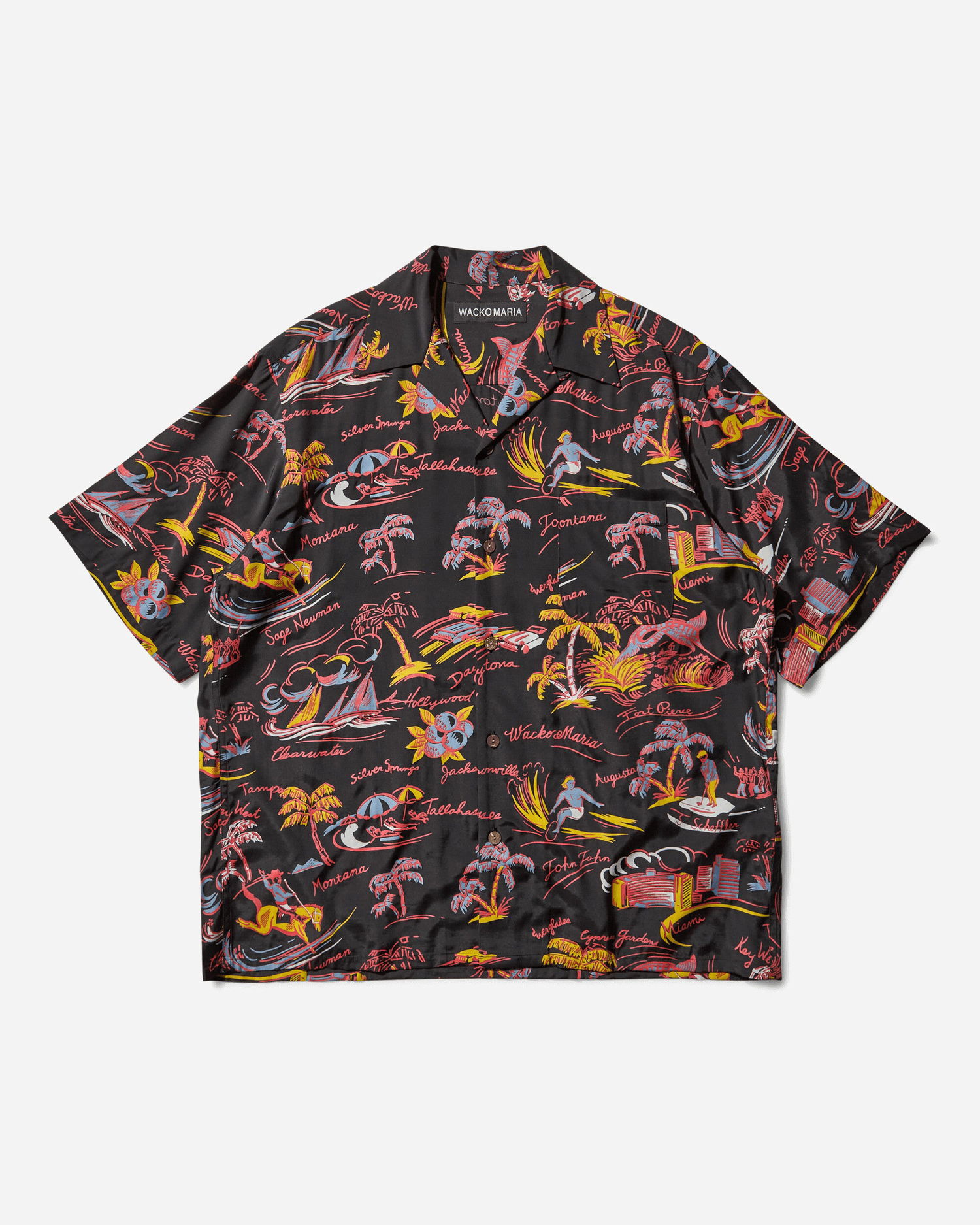 Košeľa WACKO MARIA Hawaiian Print Short Sleeve Shirt Čierna | 25SS-WMS-HI02 BLACK, 1