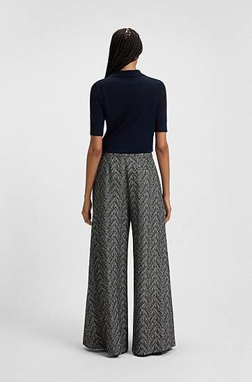 Nohavice BOSS Regular-fit wide-leg trousers in herringbone tweed Šedá | 50548286, 1