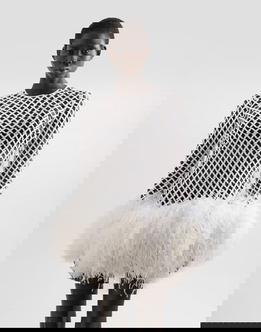 Šaty Dolce & Gabbana Dolce & Gabbana Short Sequin Mesh Feather Trim Dress Biela | F60FCZFLSLDW0800, 3