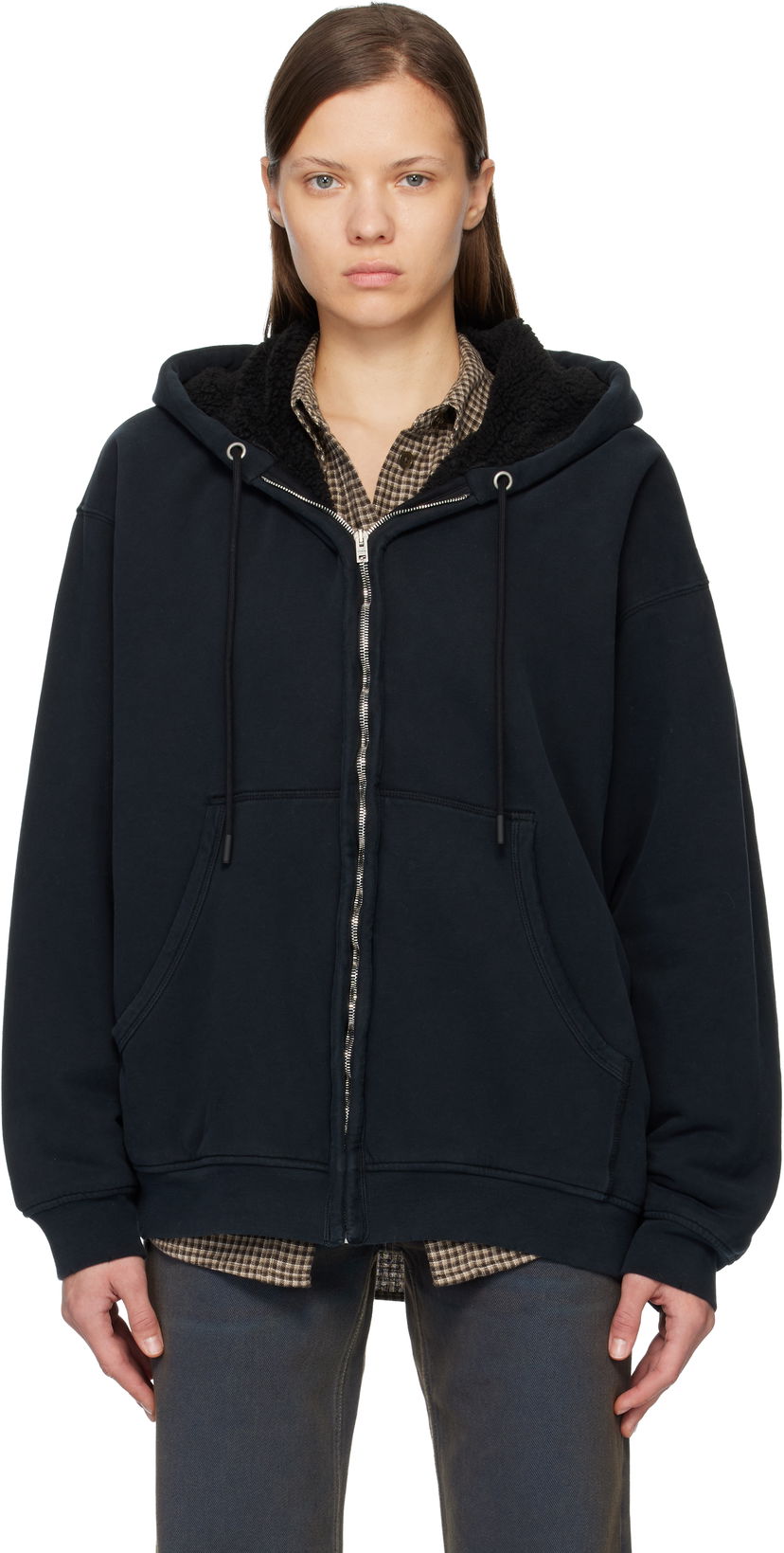 Mikina Acne Studios Oversized Sherpa-Lined Zipped Hoodie Čierna | AI0179-