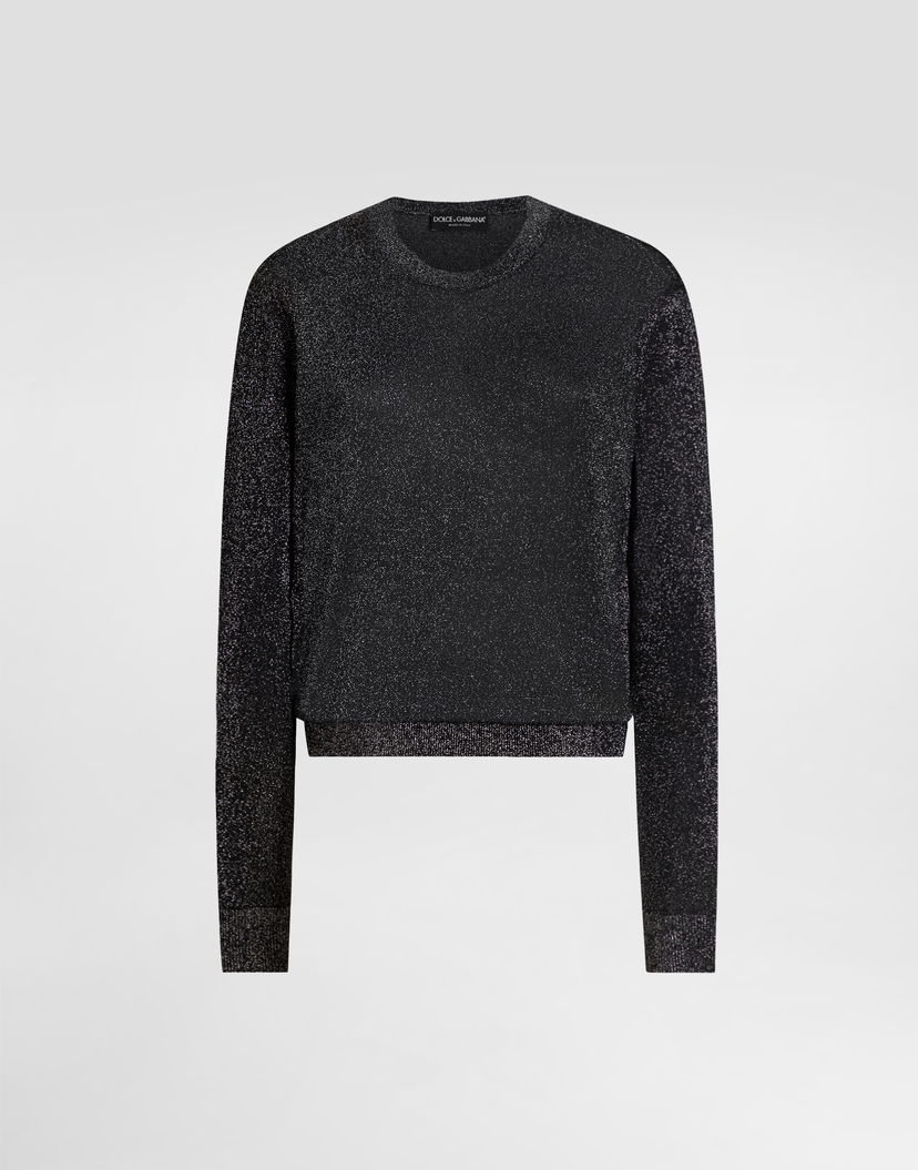 Sveter Dolce & Gabbana Metallic Viscose Crew Neck Long Sleeve Pullover Čierna | FXXB8TJGMCES8001