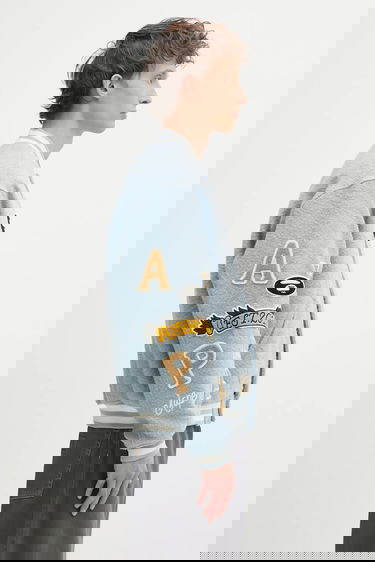 Bomber bunda AAPE by A Bathing Ape Main Universe Oversize Textured Varsity Patched Bomber Jacket Modrá | AAPJKM7742XAP, 3