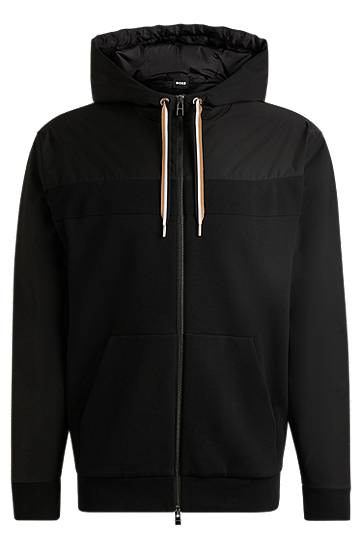 Prešívaná bunda BOSS Zip-Up Hoodie with Tonal Insert Čierna | 50524342, 0