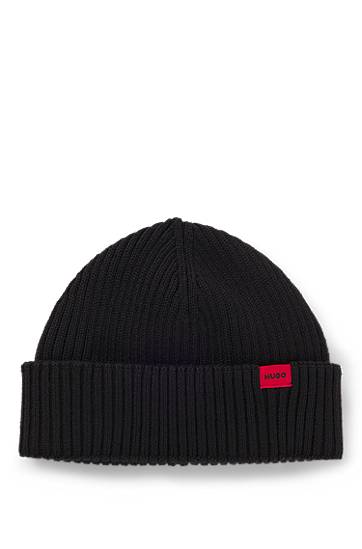 Kulicha BOSS Ribbed wool-blend beanie hat with logo label Čierna | 50551267