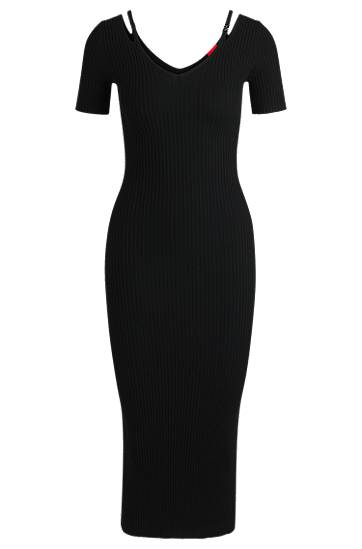 Šaty BOSS Ribbed-Knit Bodycon Midi Dress with Cutout Details Čierna | 50538239, 0