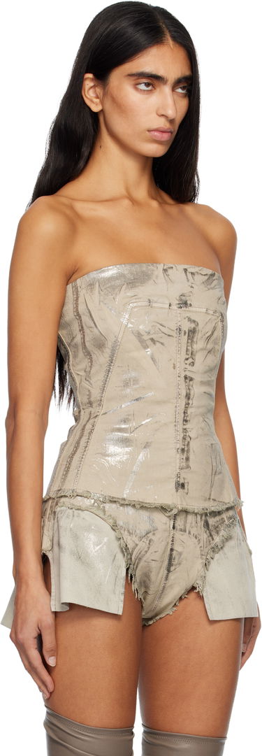 Crop Top Rick Owens Rick Owens DRKSHDW Concordians Strapless Metallic Bustier Denim Top Béžová | DS02E7129 SDPF, 1