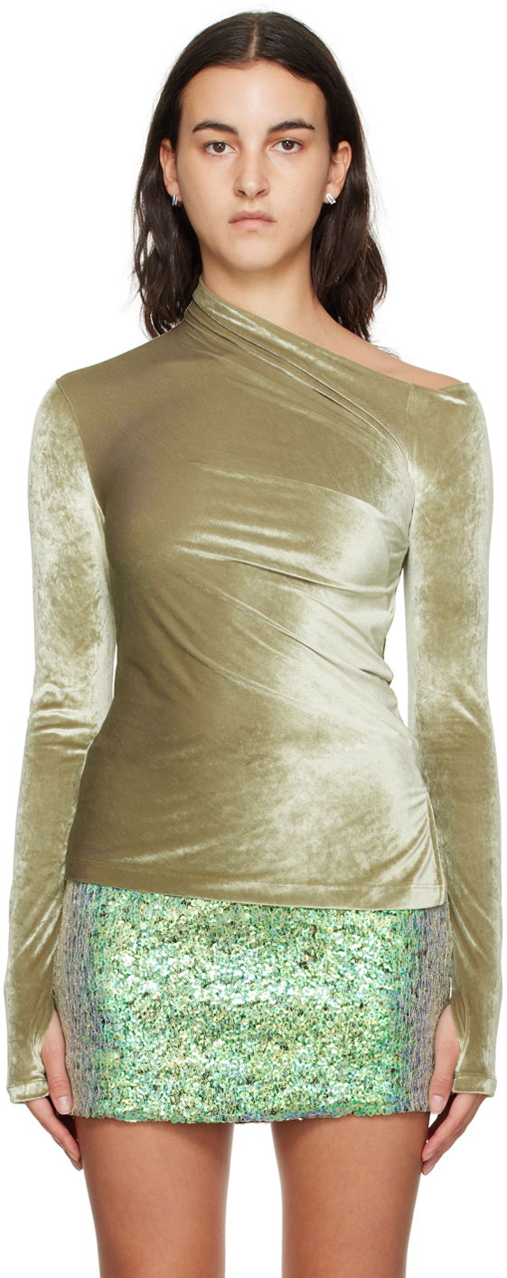 Helmut Lang Asymmetrical Velvet Long Sleeve Top