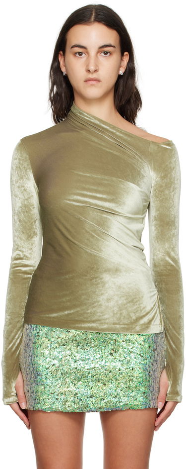 Sveter Helmut Lang Helmut Lang Asymmetrical Velvet Long Sleeve Top Zelené | N07HW502, 0