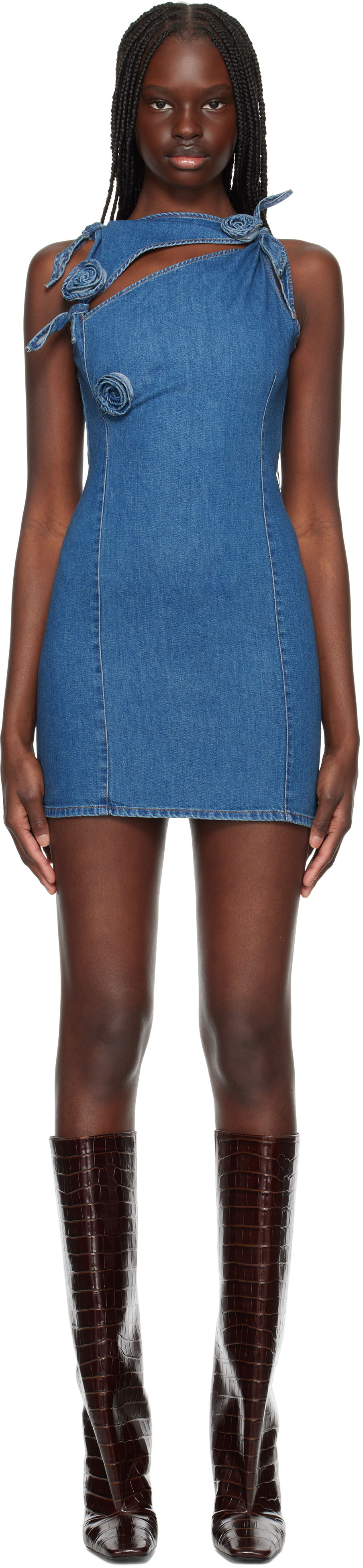 Šaty Coperni Coperni Asymmetric Flower Denim Minidress Modrá | COPR158F2014, 0