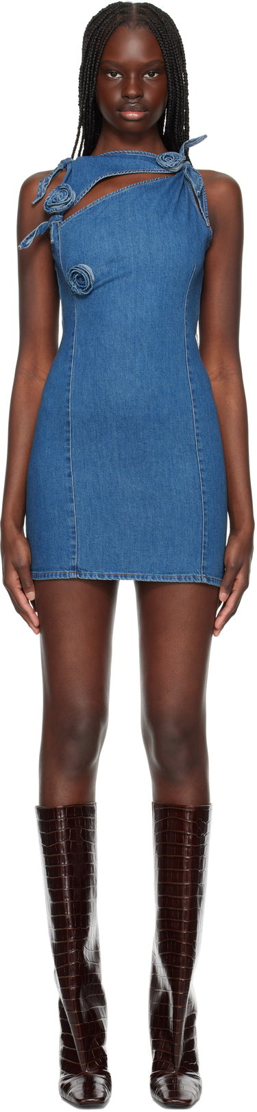 Šaty Coperni Coperni Asymmetric Flower Denim Minidress Modrá | COPR158F2014, 0
