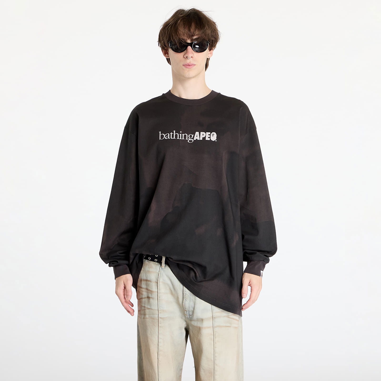 Overprint Logo Relaxed Fit Long Sleeve Tee Black