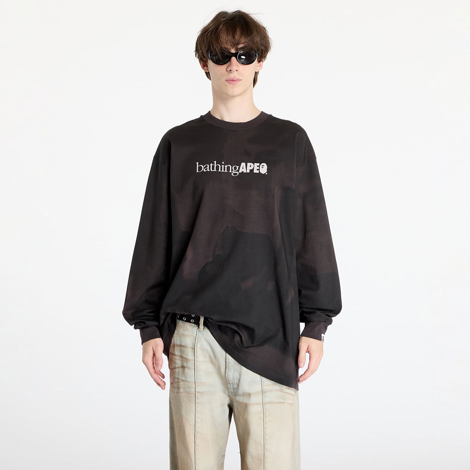 Tričko BAPE Overprint Logo Relaxed Fit Long Sleeve Tee Black Čierna | 001LTK801301M BLK, 0