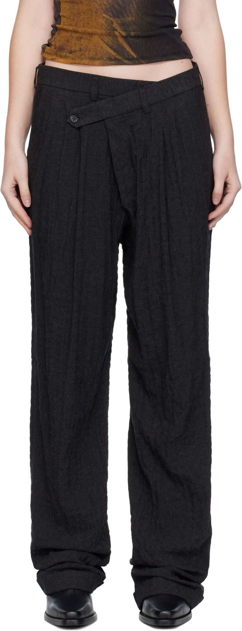 Nohavice R13 R13 Tripe Pleat Crossover Trousers Čierna | R13W7516-R580A