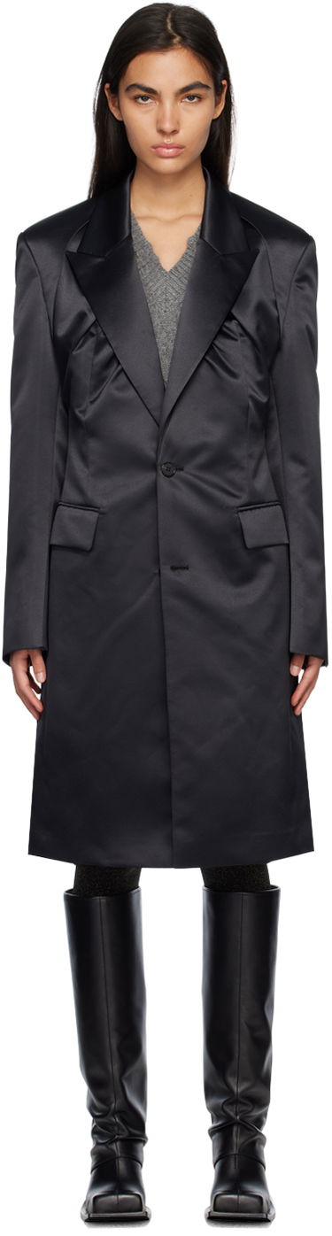 Kabáty We11done Single-Breasted Satin Coat Čierna | WD-CT1-23-043-W-BK, 0
