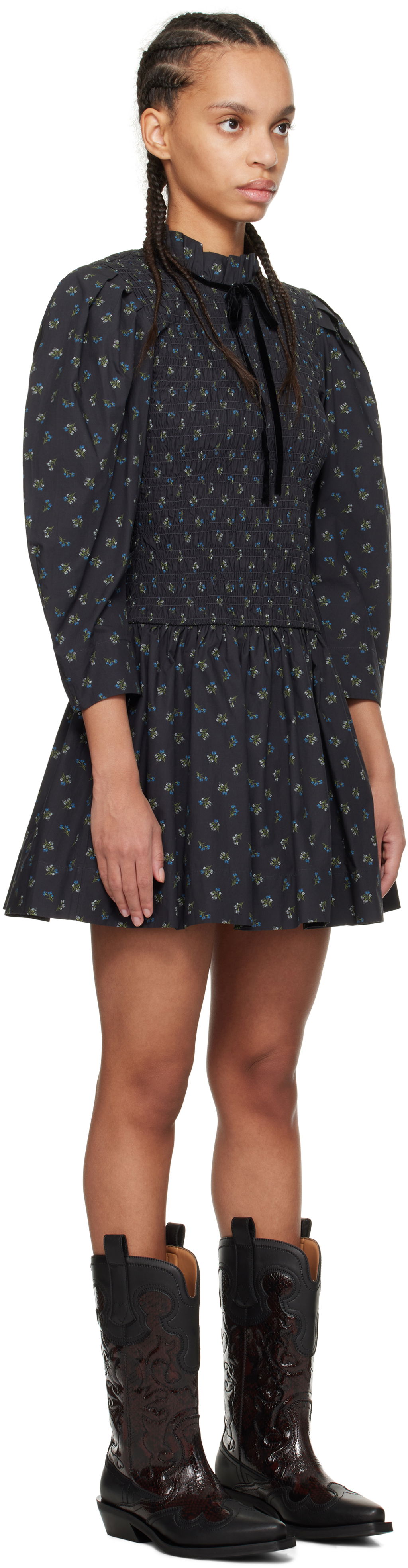 Šaty GANNI Ganni Printed Smock Mini Dress Čierna | W0074, 1