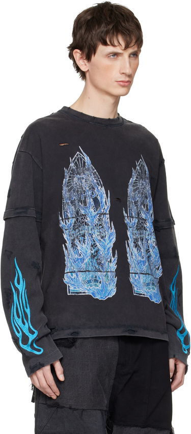 Tričko Who Decides War Who Decides War Distressed Long-Sleeve Flame Glass Double T-shirt Čierna | 1110280002FW25, 1