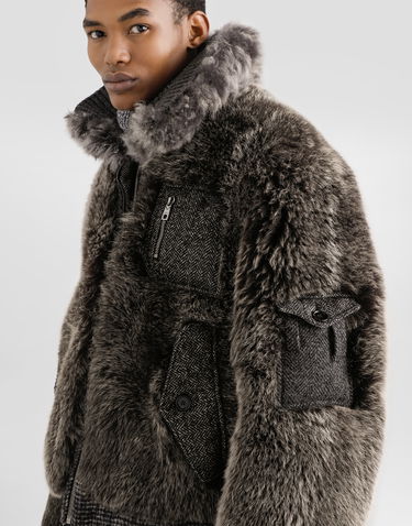 Bomber bunda Dolce & Gabbana Single-breasted Shearling Coat Šedá | G9BUULGJ849M0672, 3