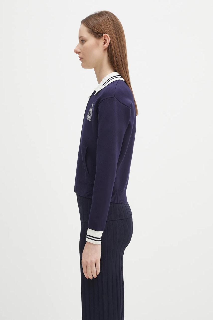 Sveter Sporty & Rich Sporty & Rich Royal Club Zipped Cardigan Navy | CA006620219BL106, 1