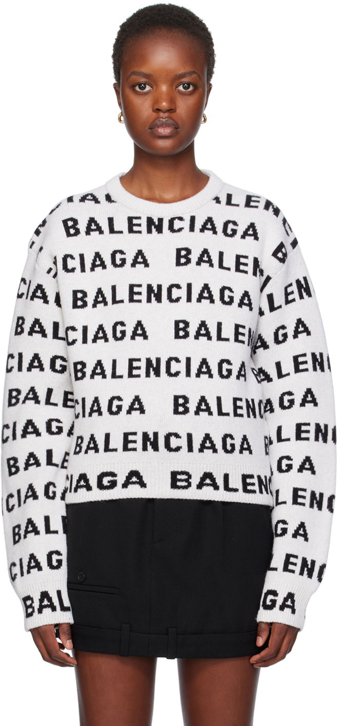 Sveter Balenciaga Jacquard Sweater Biela | 761591 T1673, 0