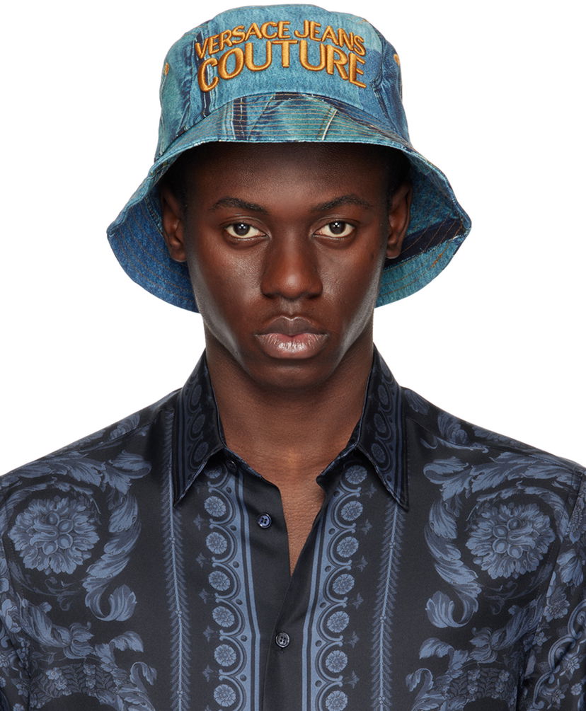 Klobúk Versace Couture Blue Patchwork Denim Bucket Hat Modrá | E76GAZK06_EZG266