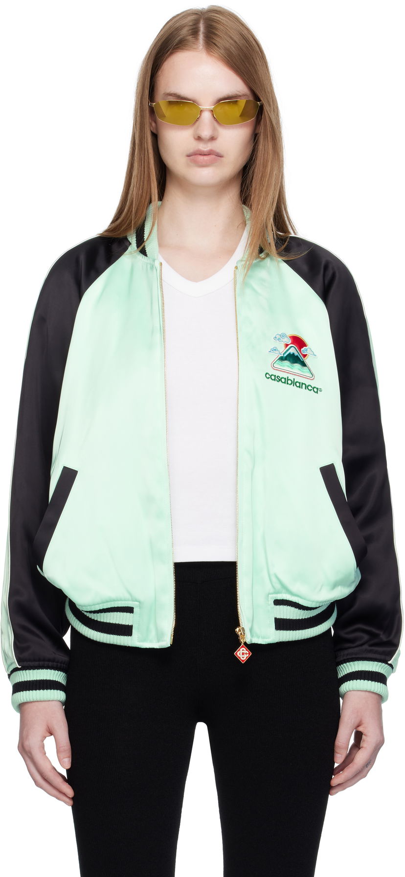 Bomber bunda Casablanca Casablanca Embroidered Satin Bomber Jacket Zelené | WPF25-JK-373-01