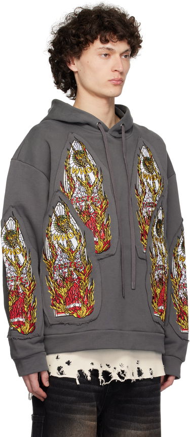 Mikina Who Decides War Who Decides War Flame Glass Embroidered Hoodie Šedá | 1110210021SS25, 1