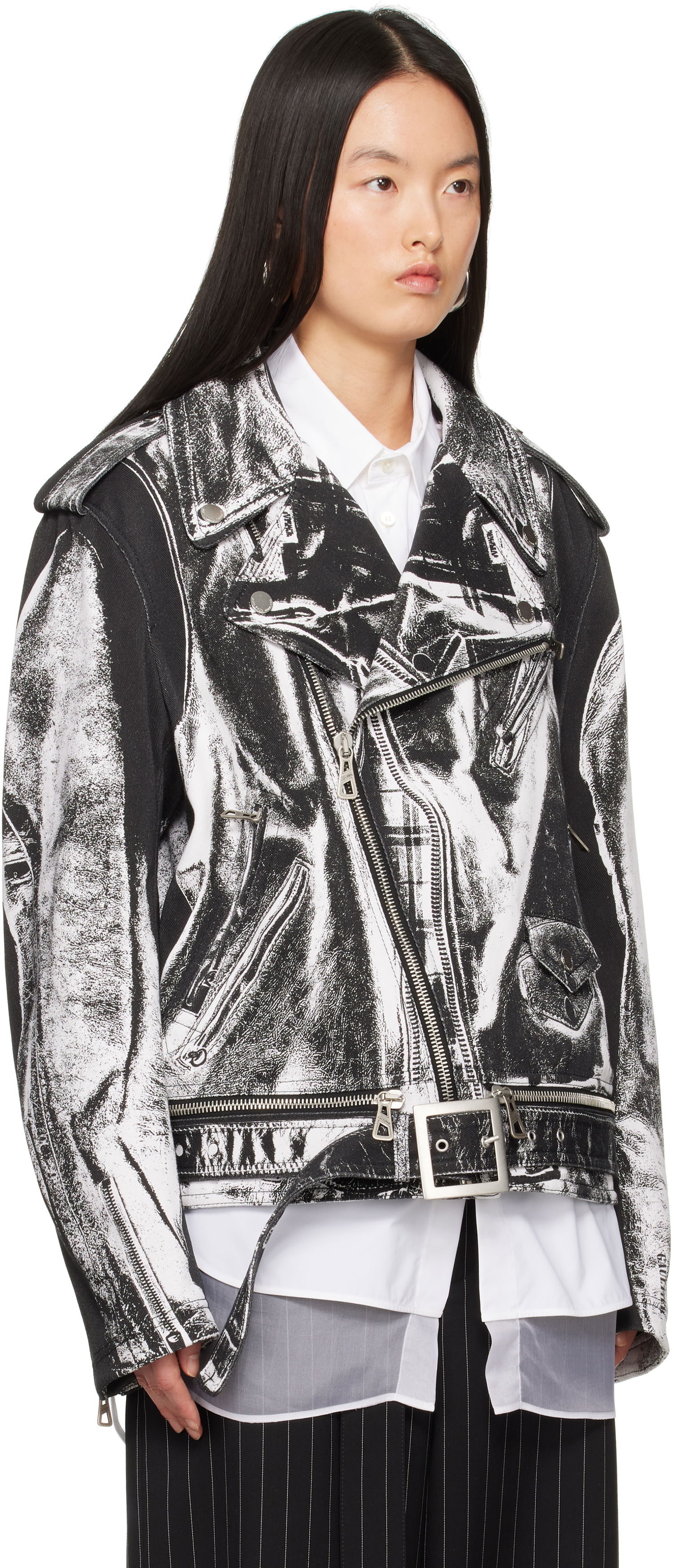 Bunda Jean Paul Gaultier Jean Paul Gaultier Trompe-L’Œil Perfecto Denim Jacket Biela | 25/33-F-BL055I-C569-0001, 1