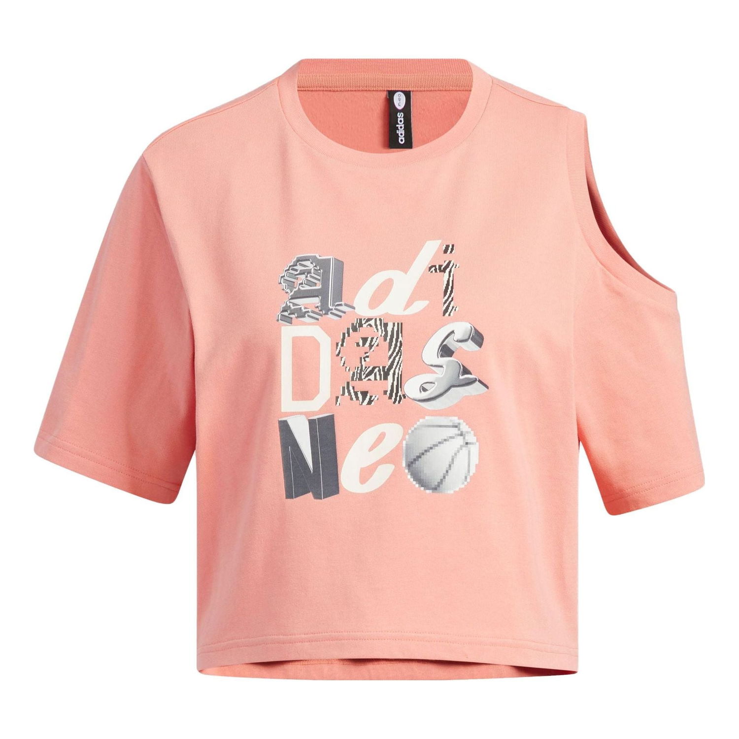 Crop Top adidas Originals Neo Graphic Cold Shoulder T-Shirt Ružová | IK7671, 0