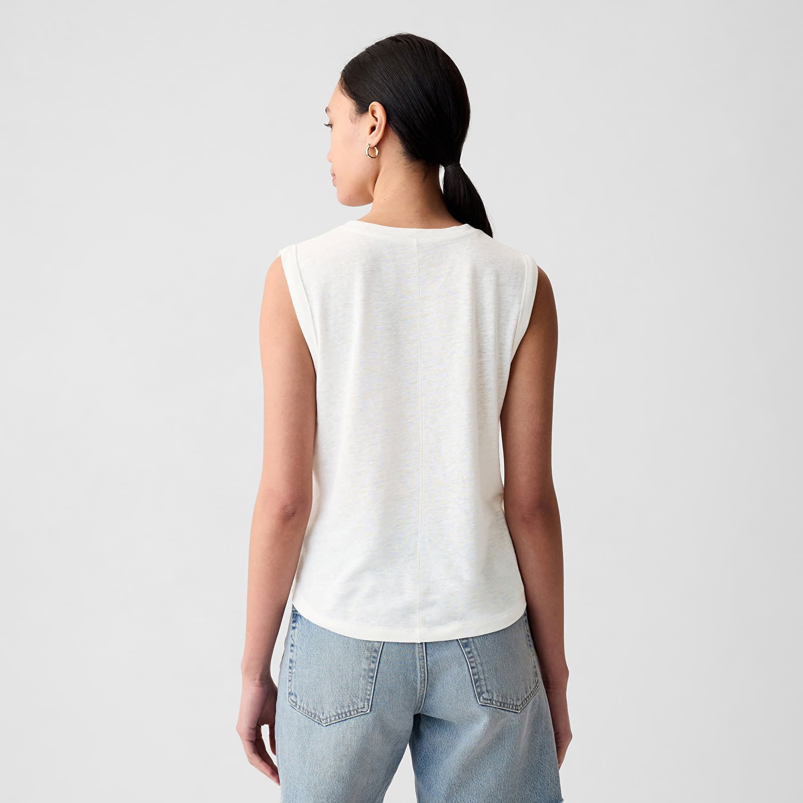 Top Sleeveless Linen Blend Shell Top Optic White