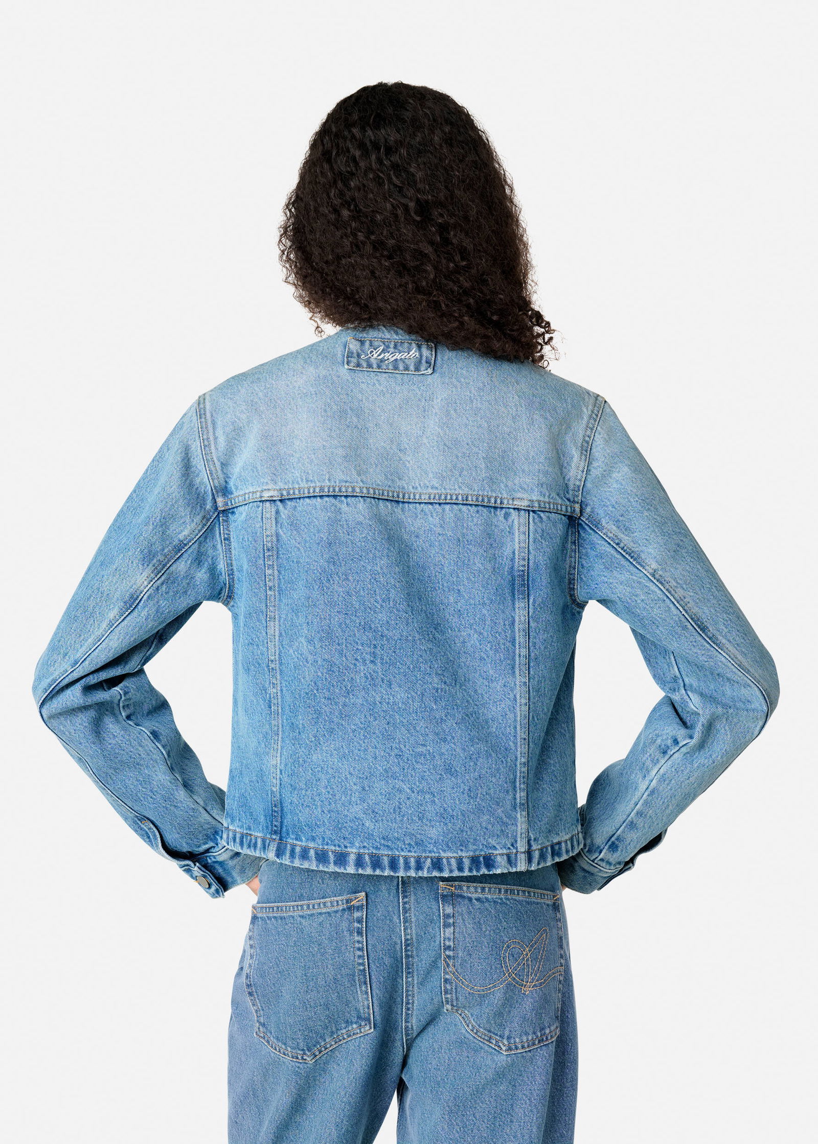 Collarless Denim Jacket