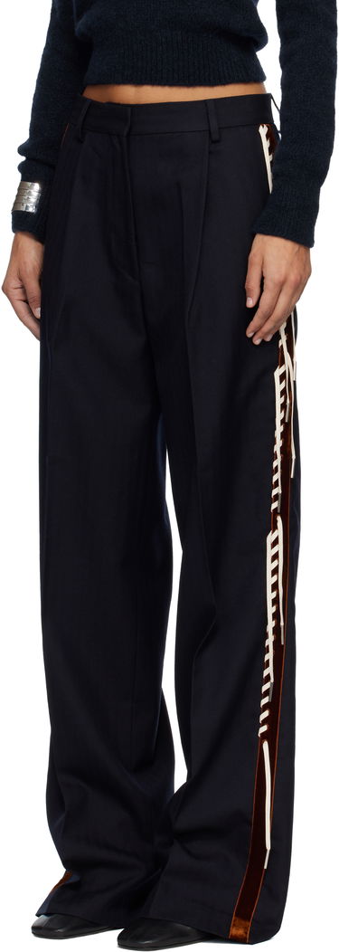 Nohavice Dries Van Noten Dries Van Noten Embellished Tuxedo Trousers with Velvet Side Stripe and Lace-Up Detail Navy | 252-010960-2193, 3