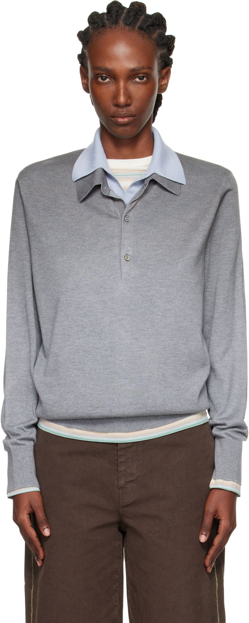 Polo tričko Acne Studios Acne Studios Layered Silk Polo Šedá | A60591-
