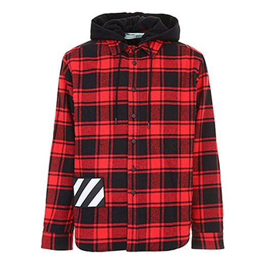 Košeľa Off-White Plaid Splicing Hooded Shirt Červená | OMGA061E18A270012000, 0