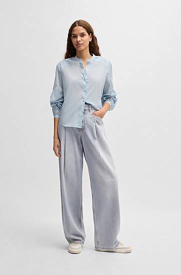 Džínsy BOSS Wide-Leg Pleated Jeans Modrá | 50529959, 1