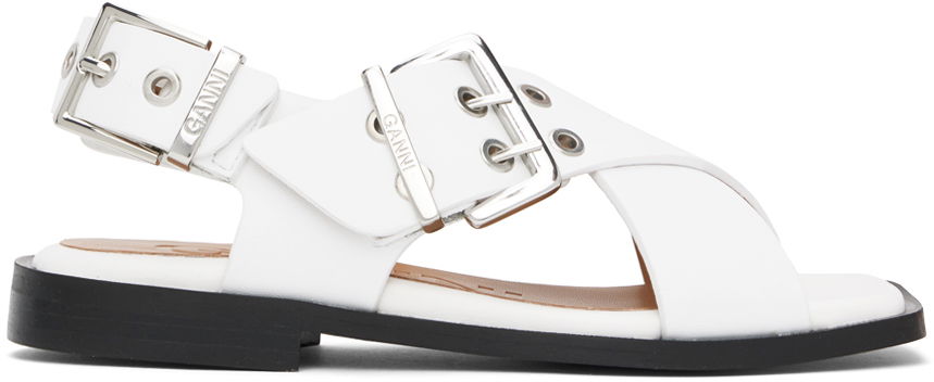 Spona GANNI GANNI Feminine Buckle Cross Strap Sandals Biela | S2568, 0