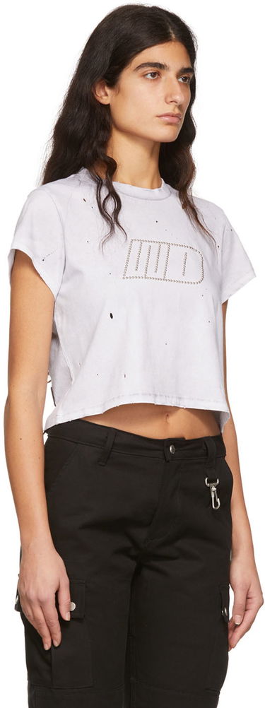 Crop Top We11done Cropped Distressed Studded T-Shirt Biela | WD-TT1-22-512-W-WH, 1