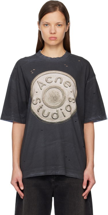 Tričko Acne Studios Acne Studios Distressed Oversized Medallion Logo T-shirt Čierna | CL0362-, 0