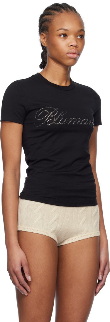 Tričko Blumarine Blumarine Rhinestone Embroidered T-Shirt Čierna | P522T082A, 1
